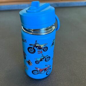 HydraPeak Blue Kids Water Bottle with motorcycle print Stainless steel  14oz